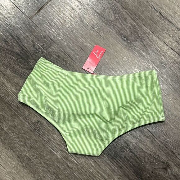 NWT Lisa Curran Green White Stripe Ivy High Waist Bikini Bottom Size Medium - Picture 2 of 7